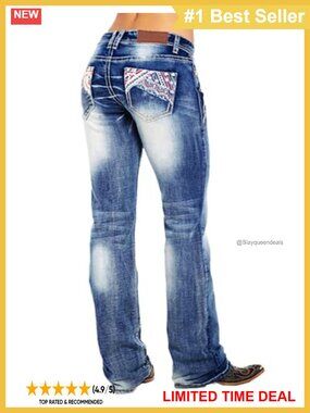 Mid Rise Bootcut Jeans for Women Cotton Spandex American Flag Patterned